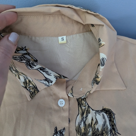 SHEIN Essence Horse Print Button Down Collard Blouse Size Women's Small - Picture 5 of 8